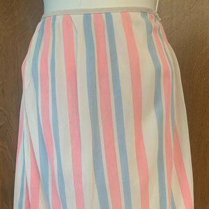 Vintage Slip - 1/2 slip pink, white, blue vertical stripes, scalloped hem